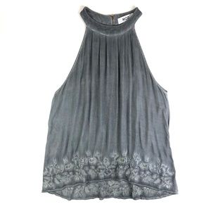 MOD Boutique Matter Grey Sleeveless Embroidered Floral Tunic Top